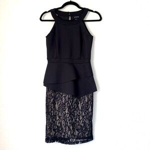 Floral Lace High Neck Peplum Dress Womens 4  Black Nude Dark Romantic Whimsygoth